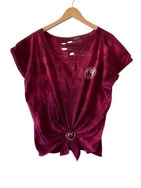 T&C Surf Shop Tee VW Van Beach Scene distressed XL Burgundy Tie-Dye Short Sleeve